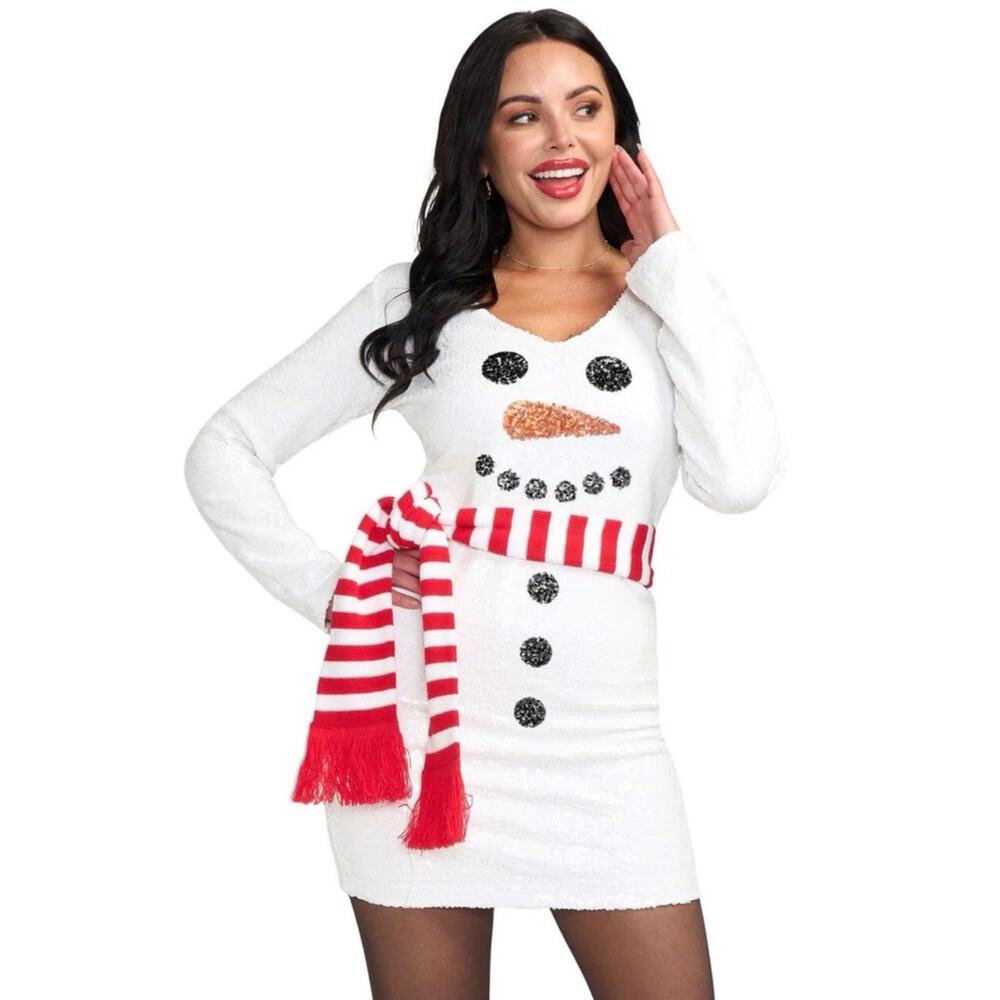 Tipsy Elves White Snowman Midi Dress